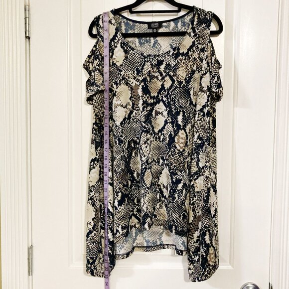 JONES NEW YORK Black snake print cold shoulder short sleeve top ~ MEDIUM LARGE - Picture 6 of 15